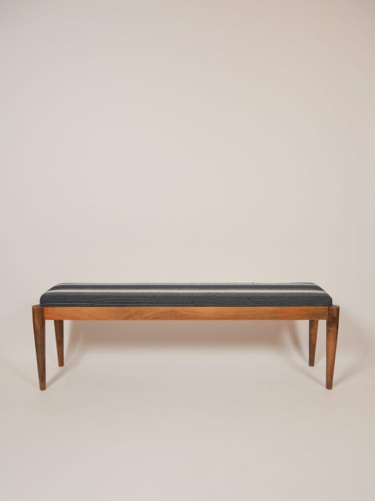 BLUE AND WHITE MANGO WOOD BENCH