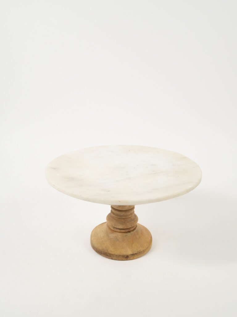 MARBLE & WOOD CAKE STAND 10"