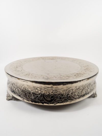 SILVER ROUND ORNATE CAKE STAND 22"
