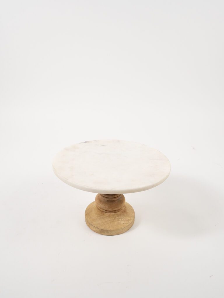 MARBLE & WOOD CAKE STAND 8"