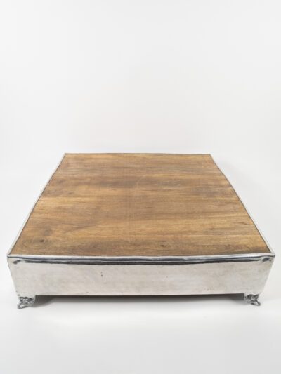 SILVER WOOD TOP CAKE STAND SQUARE 21.5"