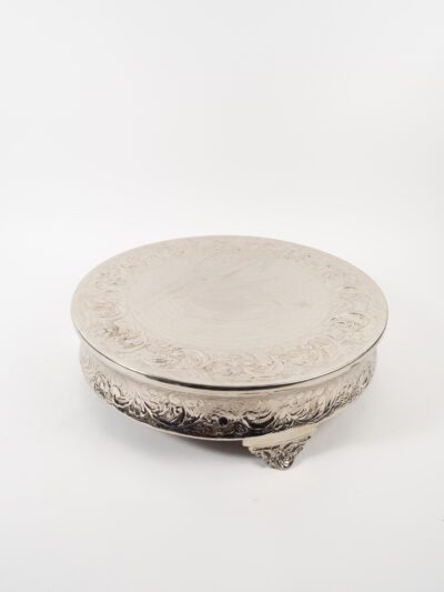 SILVER ROUND ORNATE CAKE STAND 18"