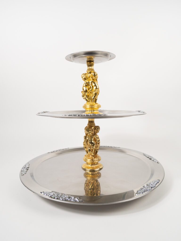 STAINLESS STEEL & GOLD 3 TIER TRAY