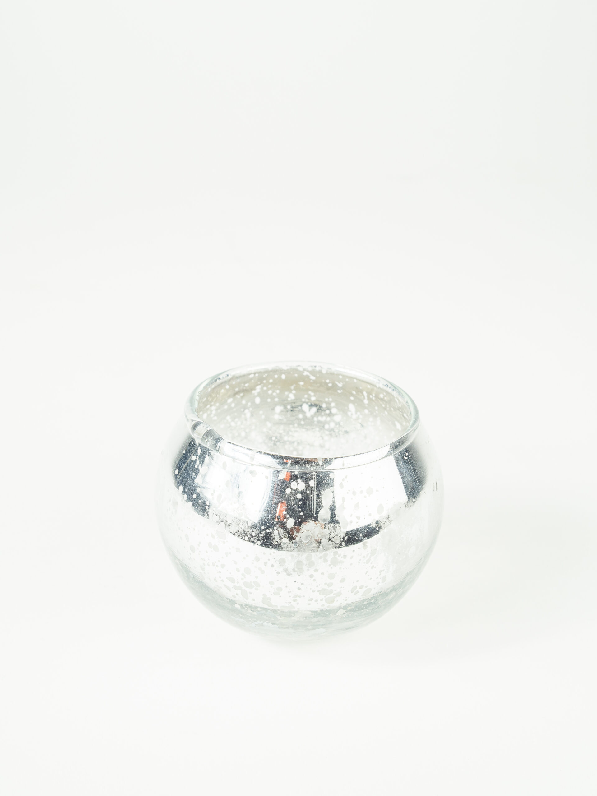 ROUND SILVER MERCURY GLASS VOTIVE W/INSERT