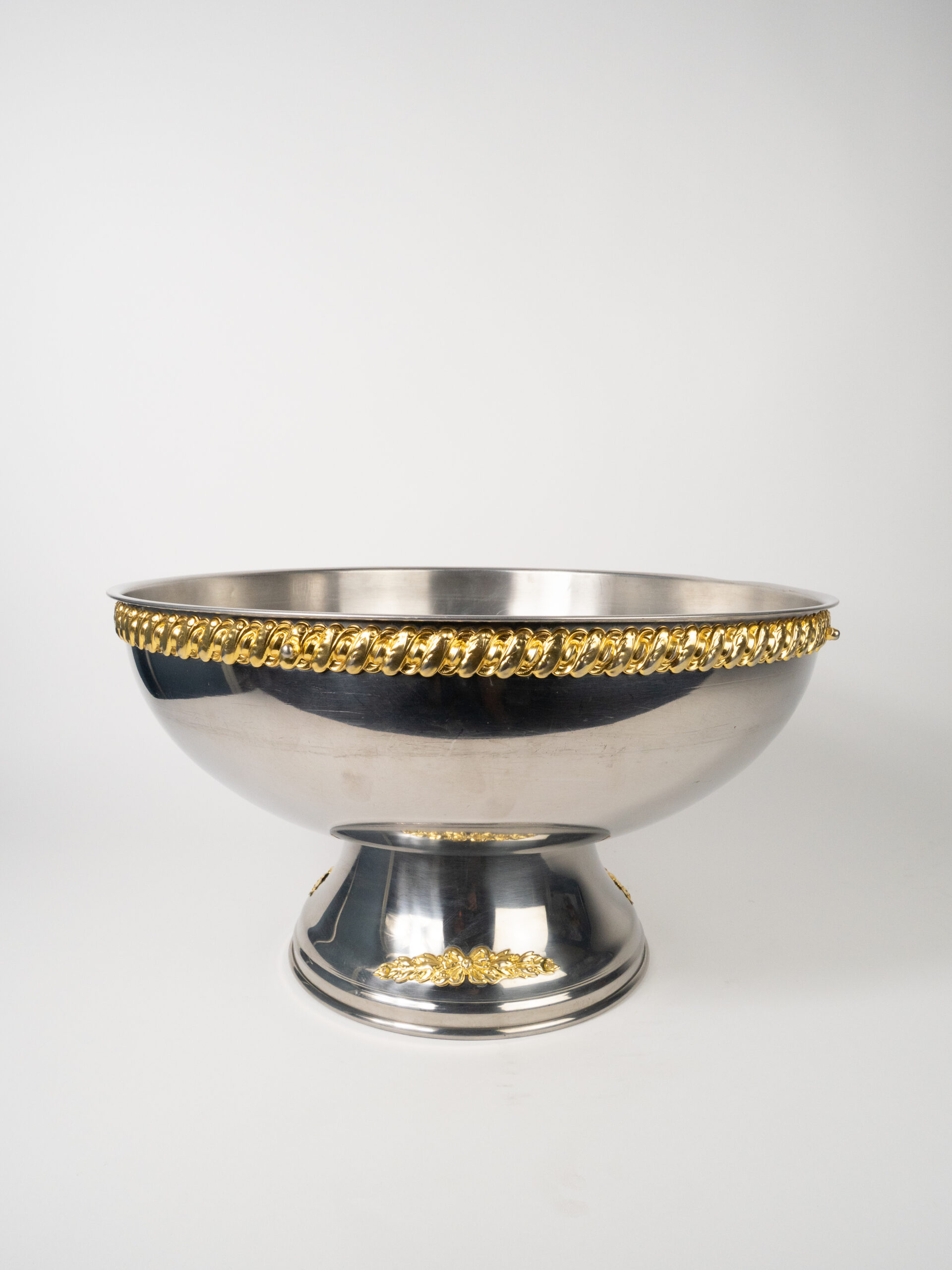 STAINLESS STEEL PUNCHBOWL 20 QT W/ GOLD PEDESTAL