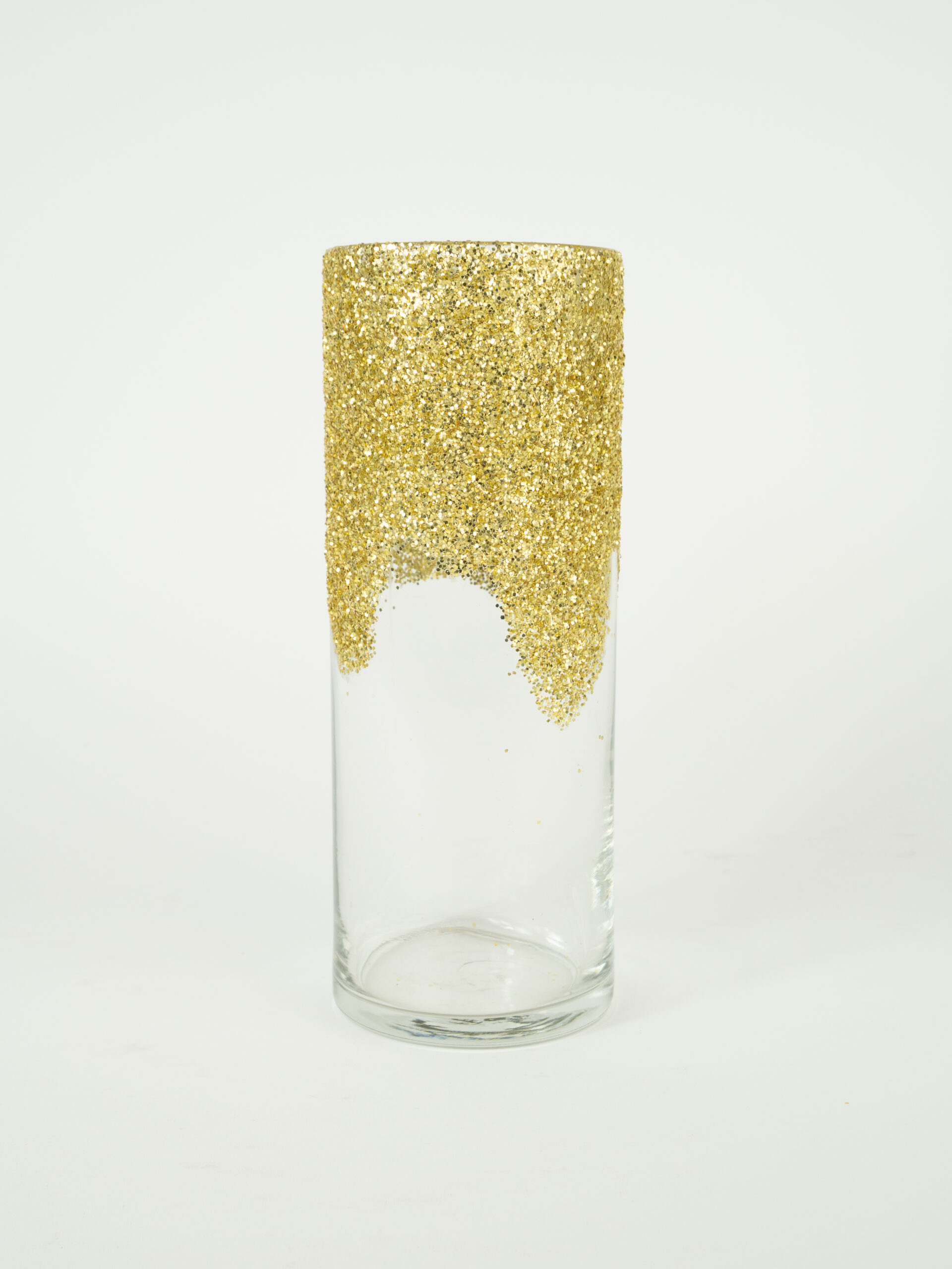 GOLD GLITTERED VASE 9" X 3"