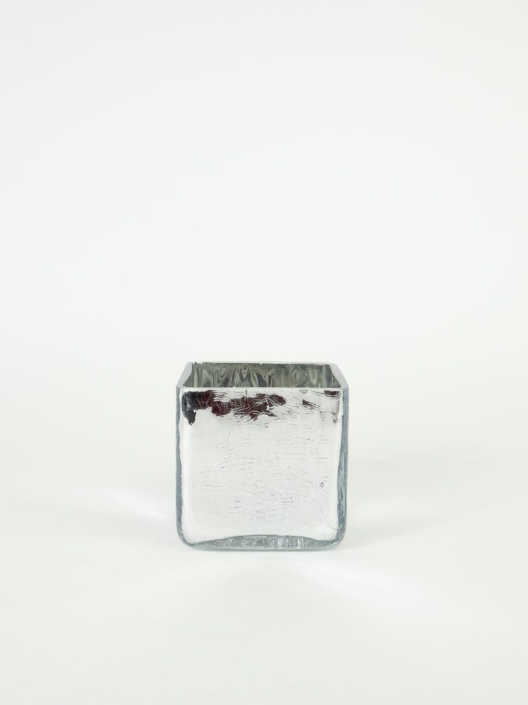 SILVER CRACKLE CUBE VASE 4"