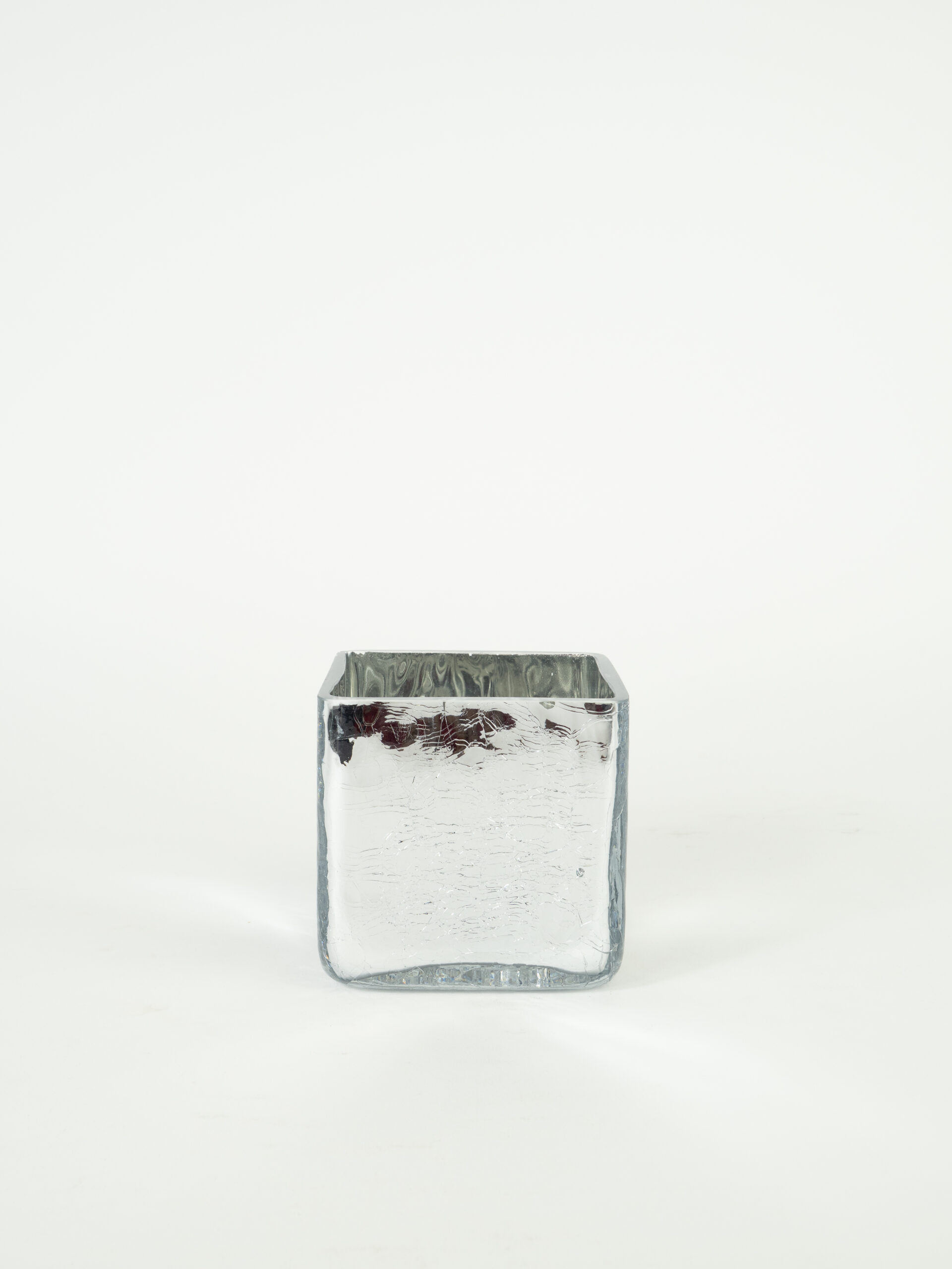 SILVER CRACKLE CUBE VASE 4"