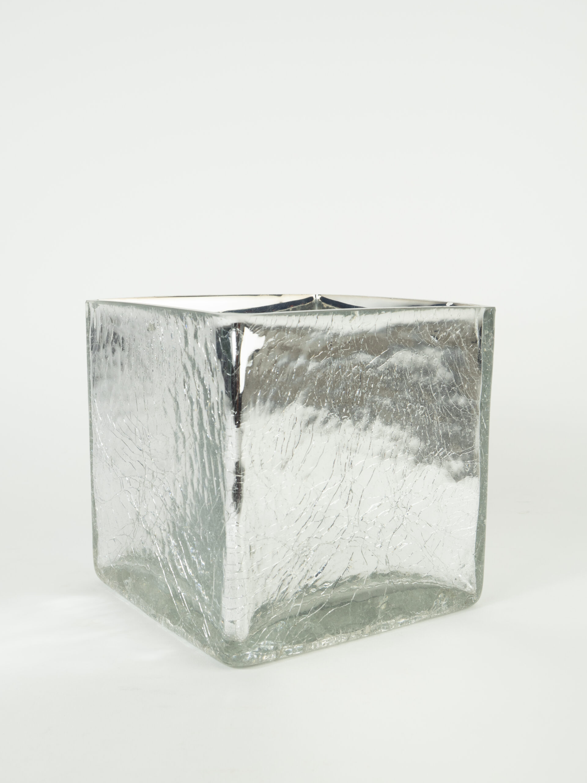 SILVER CRACKLE CUBE VASE 6"