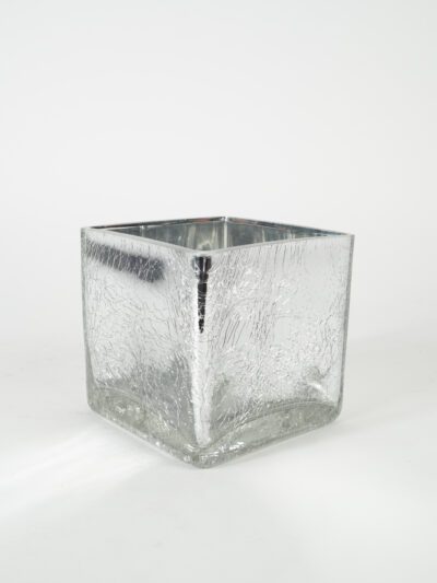 SILVER CRACKLE CUBE VASE 4.75"