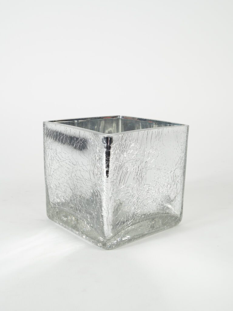 SILVER CRACKLE CUBE VASE 4.75"