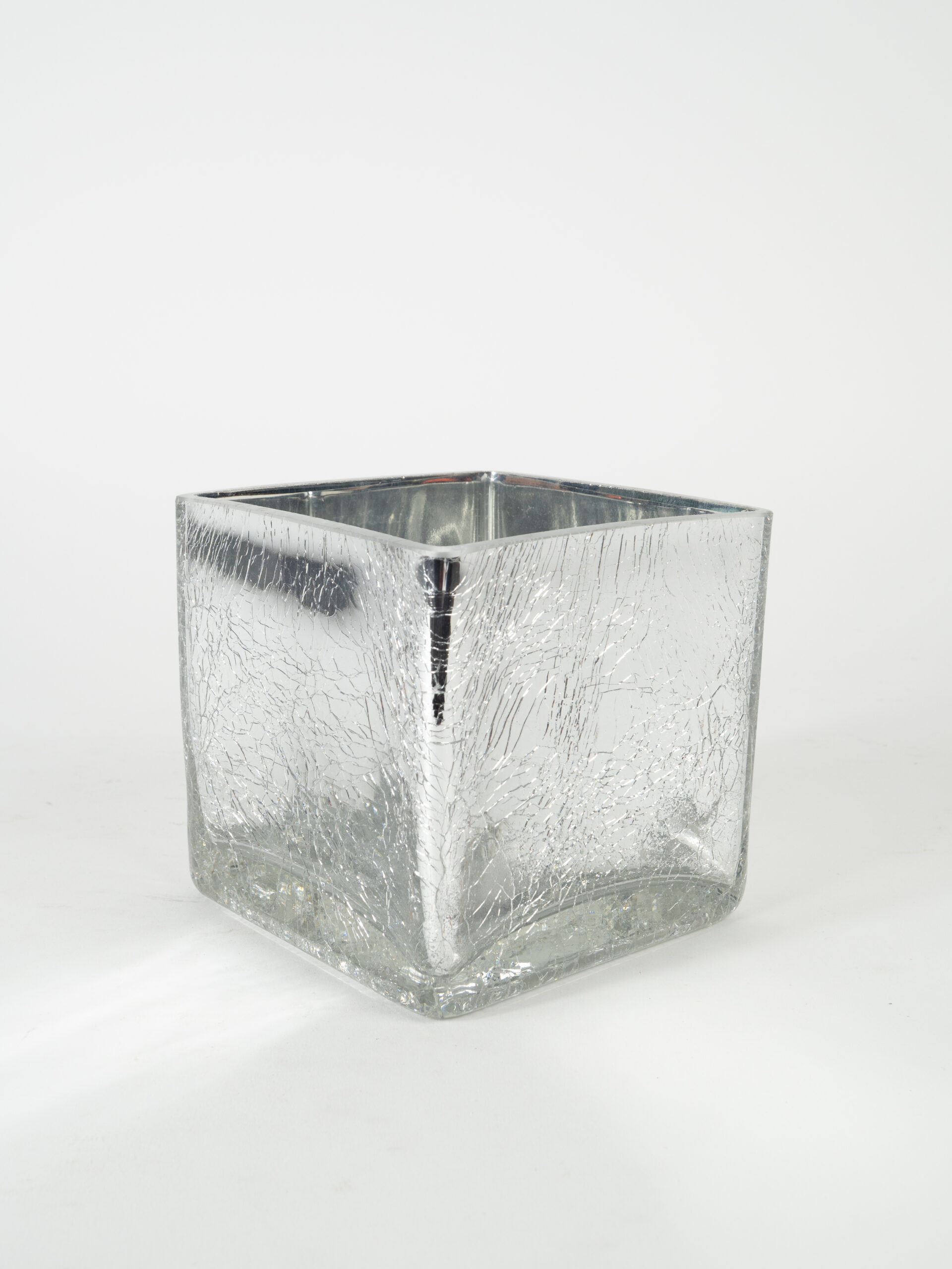 SILVER CRACKLE CUBE VASE 4.75"