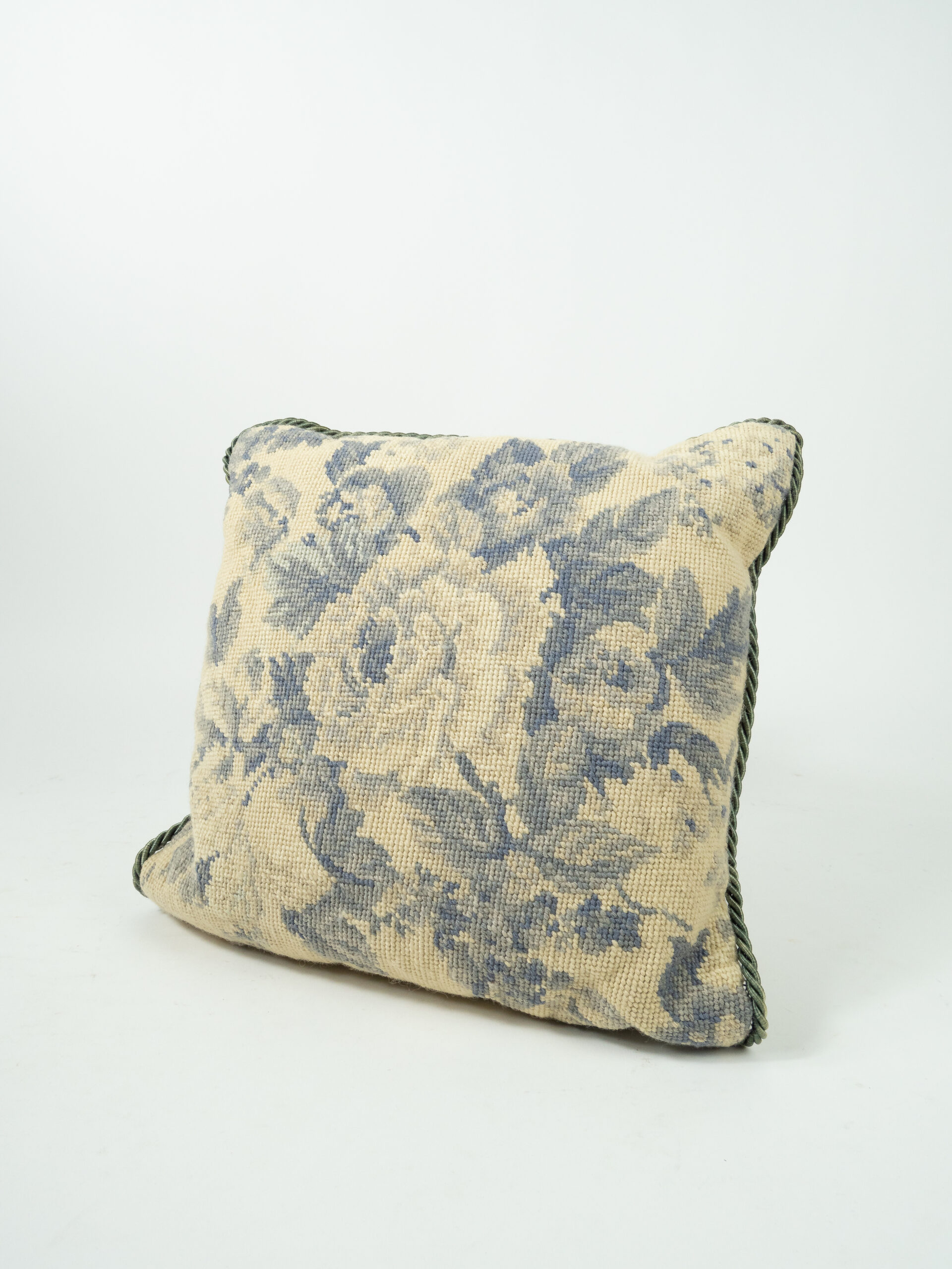 NEEDLEPOINT BLUE ROSE PILLOW
