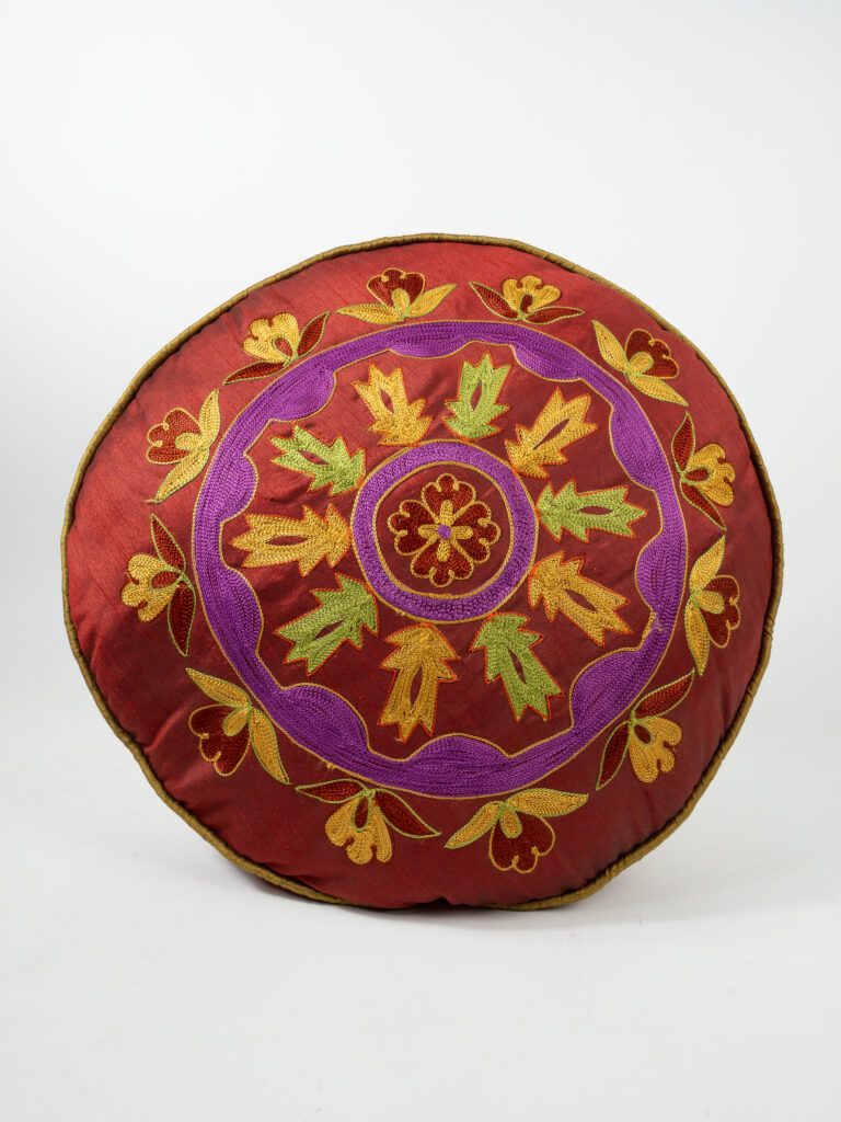 NOVA BURGUNDY PILLOW W/ EMBOIDERED FLOWERS
