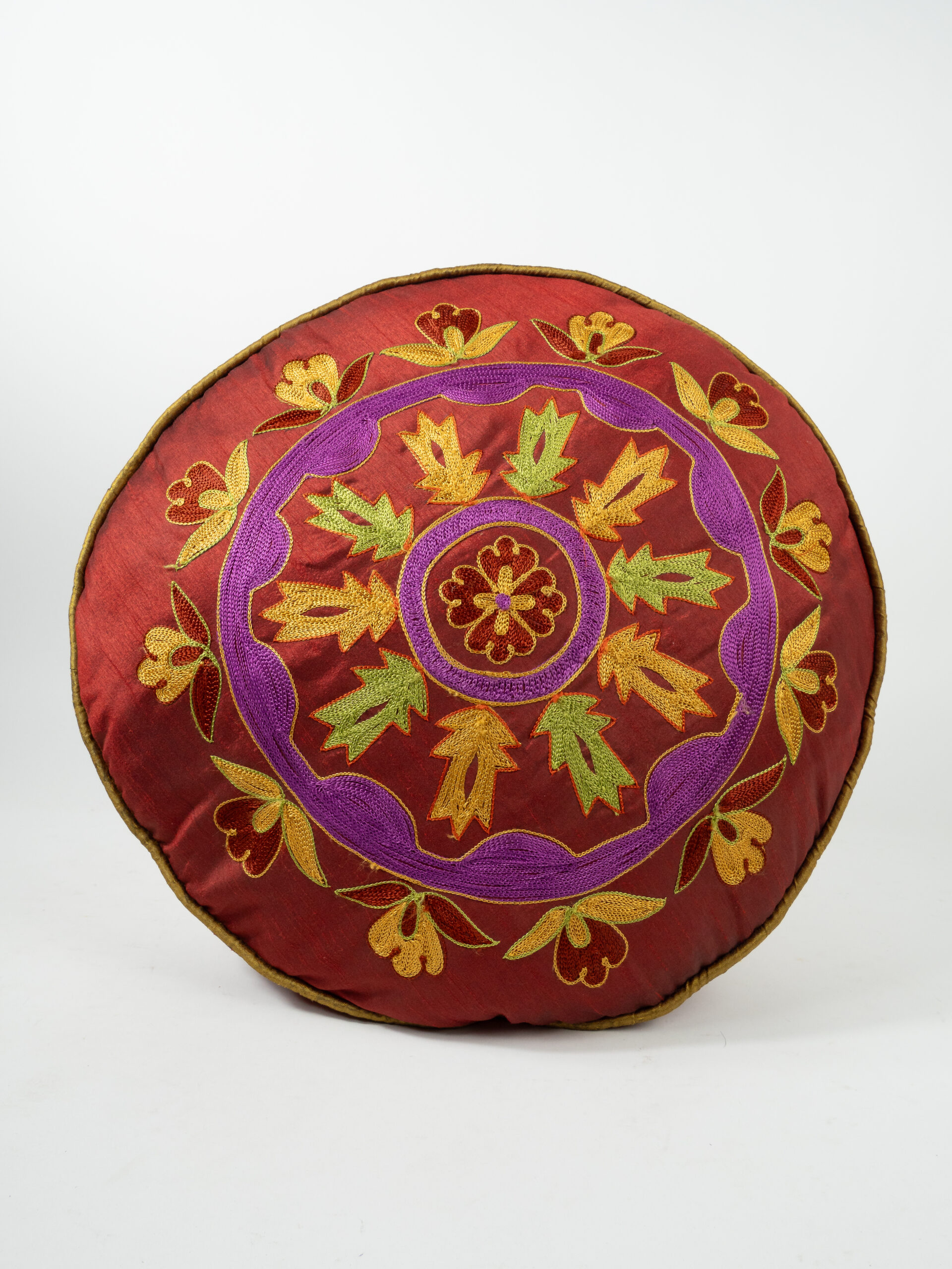 NOVA BURGUNDY PILLOW W/ EMBOIDERED FLOWERS