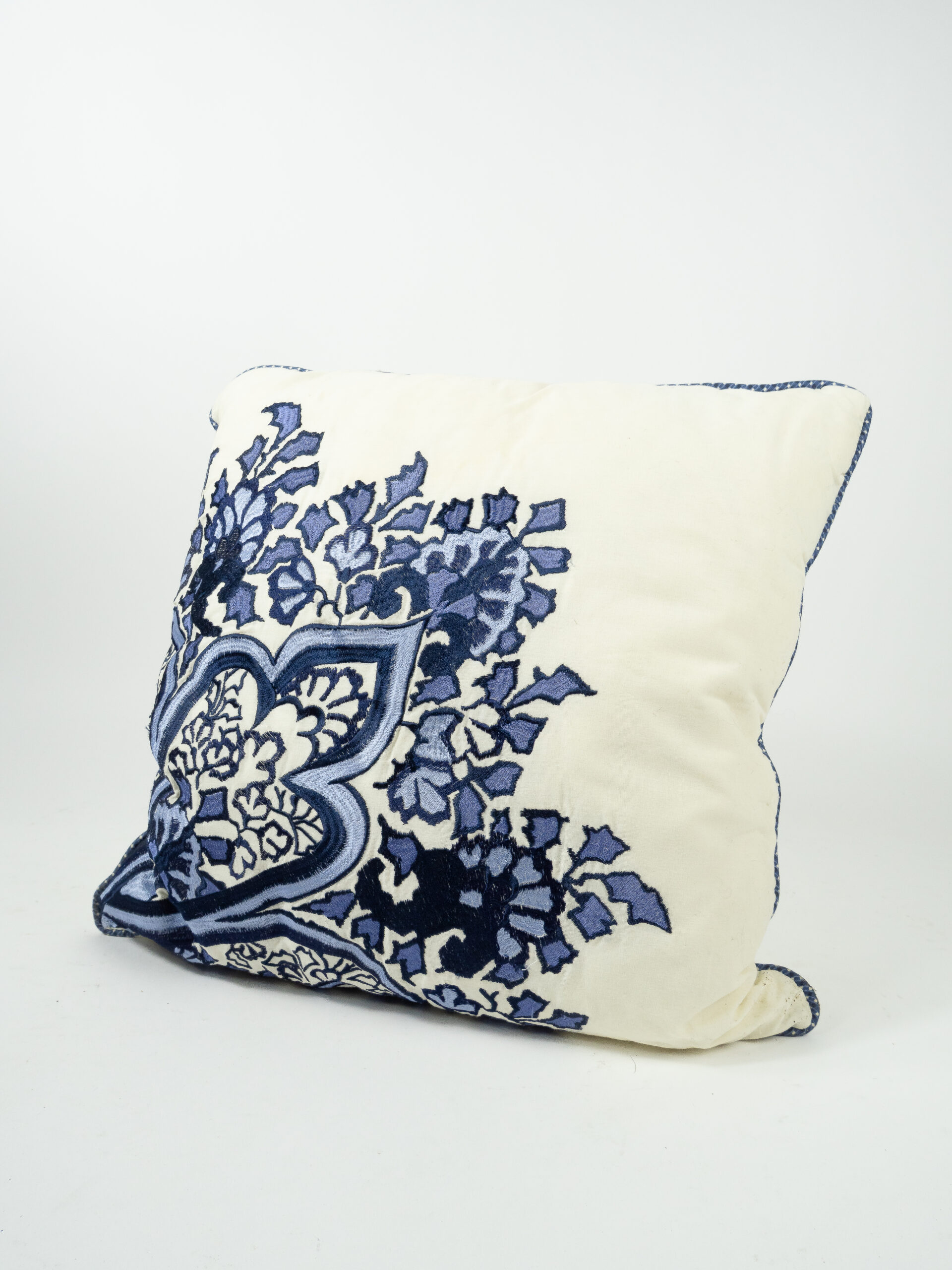 IVORY PILLOW W/ NAVY EMBROIDERY