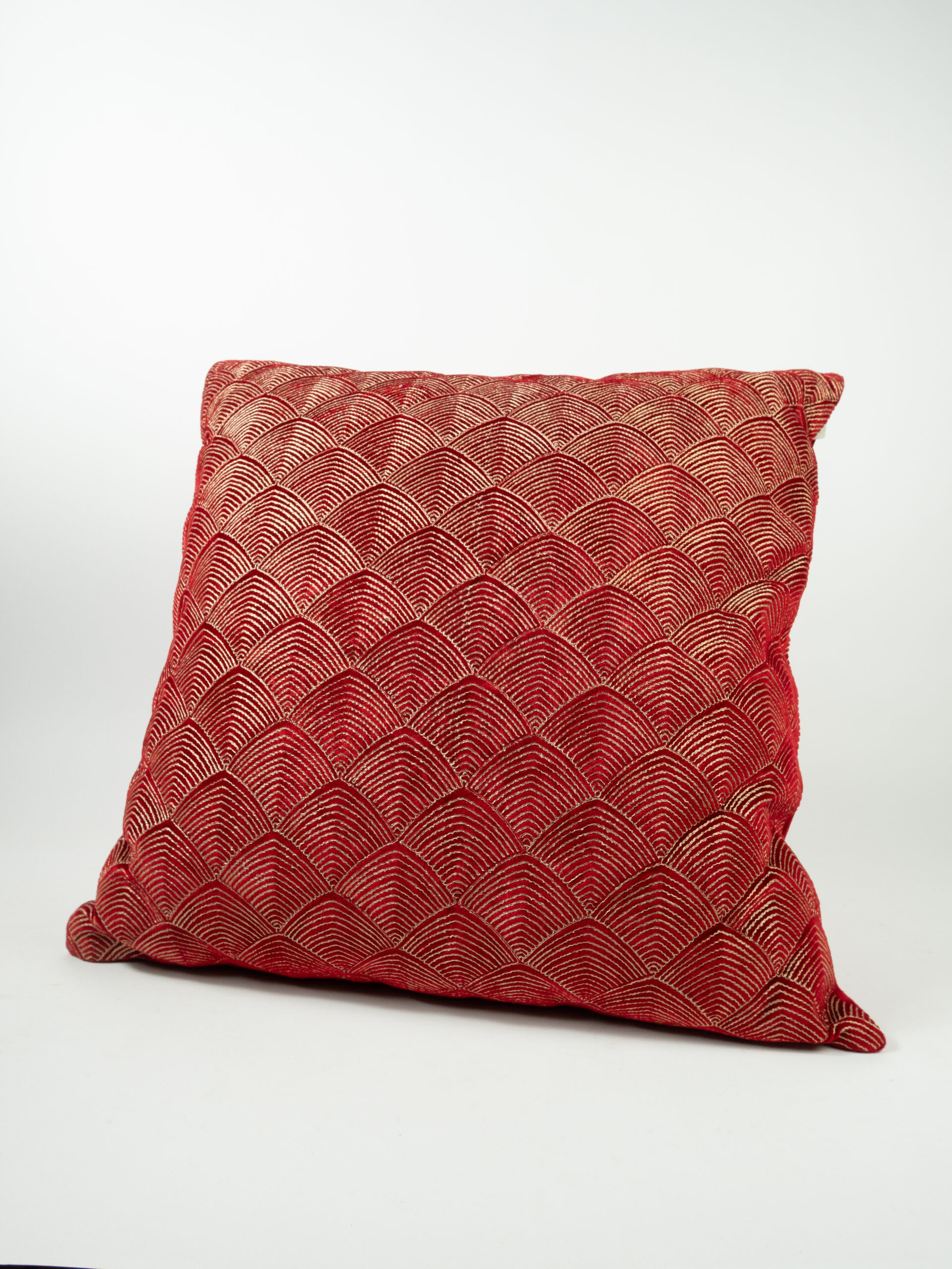 RED VELVET PILLOW W/ GOLD EMBROIDERY