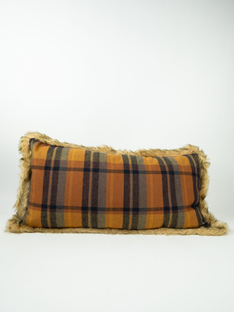 BROWN PLAID PILLOW W/ FUR