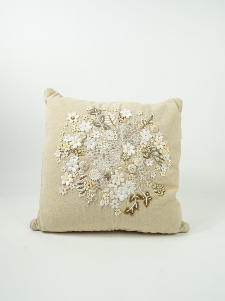 FLORAL APPLIQUE GOLD PILLOW