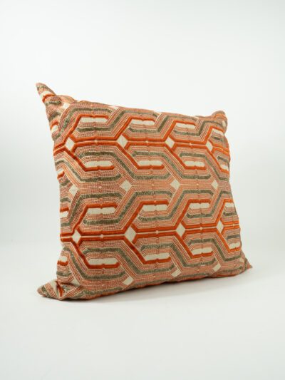 GEOMETRIC ORANGE PILLOW W/ GOLD BEADING