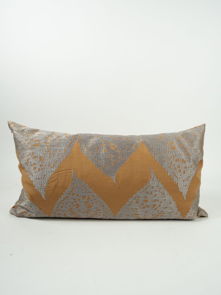 COPPER PILLOW W/ EMBOIDERED SILVER LEAVES