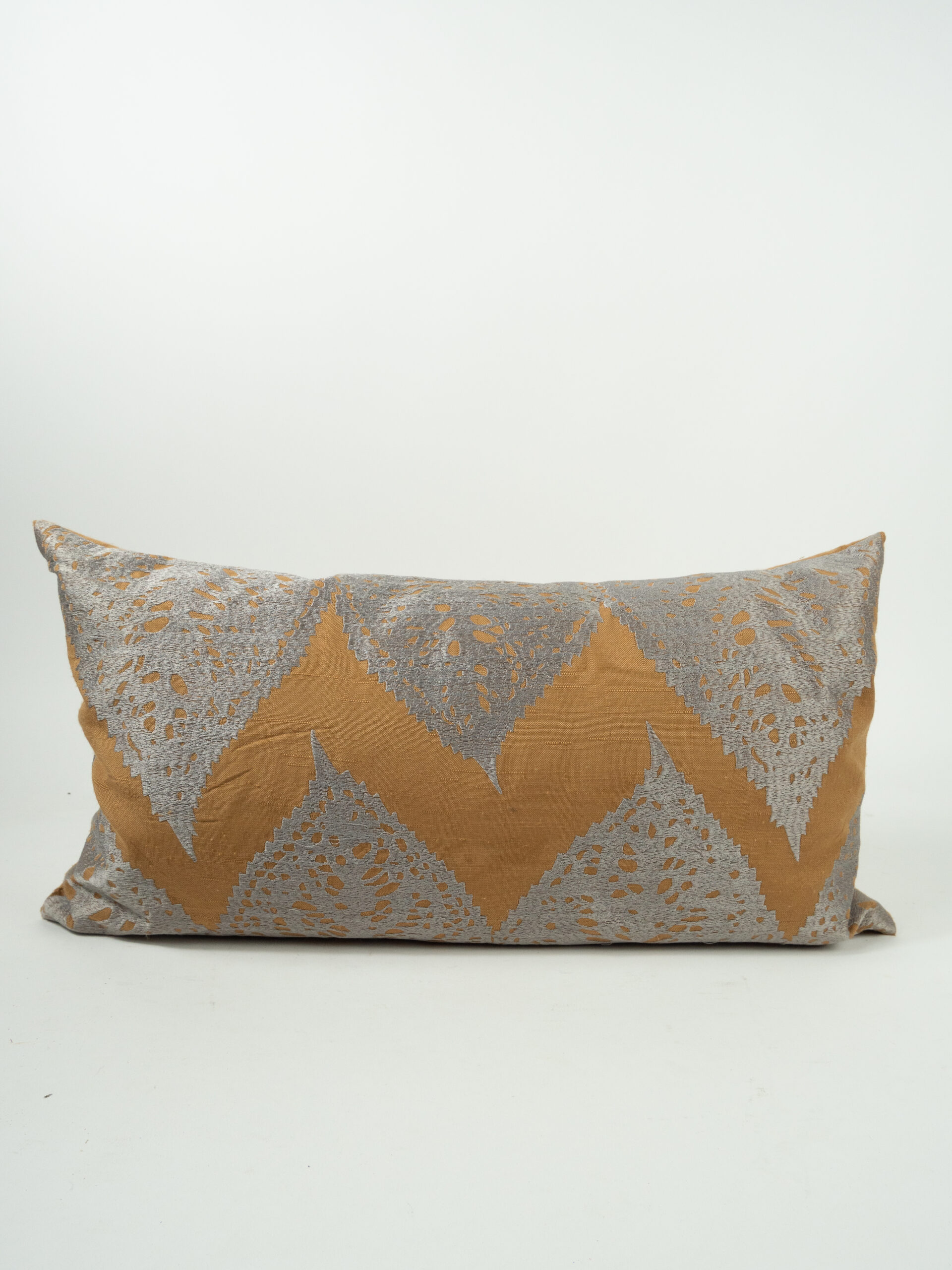 COPPER PILLOW W/ EMBOIDERED SILVER LEAVES